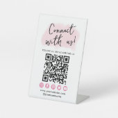 Verbind met ons roze sociale media QR-code modern Reclamebord Met Voetstuk (Voorkant)