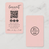 Verbind met ons Social Media Blush Roze QR Code Visitekaartje (Voorkant / Achterkant)