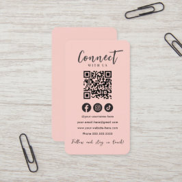 Verbind met ons Social Media Blush Roze QR Code Visitekaartje