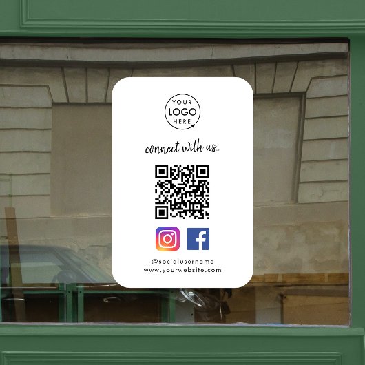 Verbind met ons | Social Media QR Code White Raamsticker