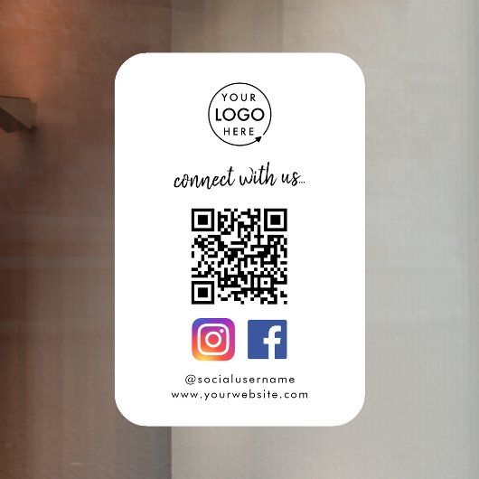 Verbind met ons | Social Media QR Code White Raamsticker