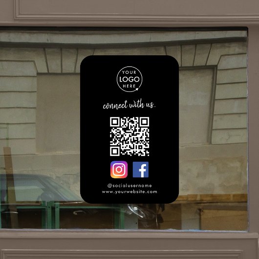 Verbind met ons | Social Media QR Code Zwart Raamsticker