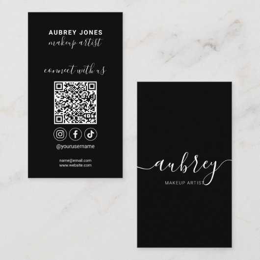 Verbind met ons Sociale Media Moderne Manuscript O Visitekaartje (Voorkant / Achterkant)