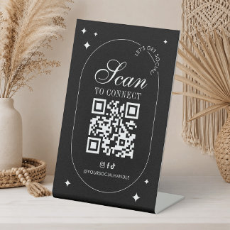 Verbind Met Ons Sociale Media QR-code Minimalistis Reclamebord Met Voetstuk