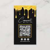 Verbind met ons Zwart Goud Glitter Drips QR Code Visitekaartje (Voorkant)