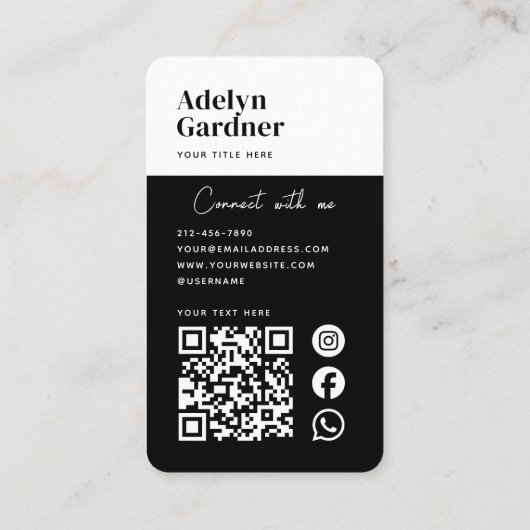 Verbind zwart-wit monogram QR-code Sociale media Visitekaartje (Achterkant)