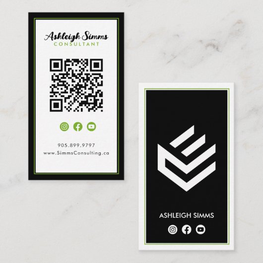 Verbinden op Social Media Zwart Rand Groene Keylin Visitekaartje (Voorkant / Achterkant)