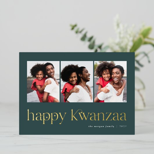 Verbinding | 3 Foto Kwanzaa Folie Feestdagenkaart (Staand Voorkant)