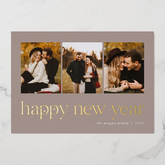Verbinding | 3 Foto nieuwjaar Folie Feestdagenkaart (Voorkant)