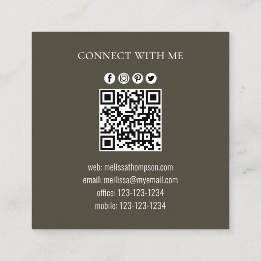 Verbinding maken met mij | QR-code "Floral Foliage Vierkante Visitekaartje (Achterkant)