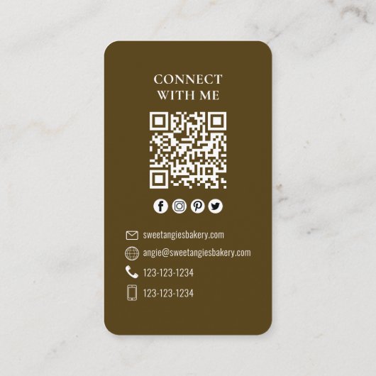 Verbinding maken met mij | QR Code Simple Bakery C Visitekaartje (Achterkant)