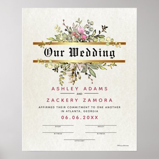 Verbindingscertificaat volgens Floral Banner Weddi Poster (Voorkant)