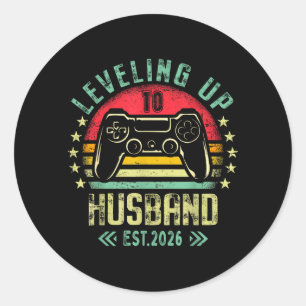 Verbintenis voor Gamer Bruidegom die Niveau Verhoo Ronde Sticker