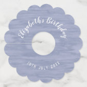 Verbleekt Blauw Verjaardagspapier Wijnglas Labels (Voorkant)