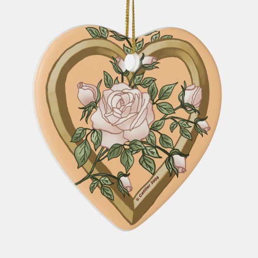 Verbleekt Roos Schuine kant Hart aangepaste orname Keramisch Ornament (Rechts)