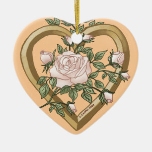 Verbleekt Roos Schuine kant Hart aangepaste orname Keramisch Ornament