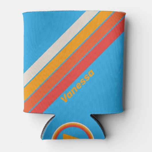 Verbleekt Surf Blauwe Strepen met Naam Blikjeskoeler (Voorkant)