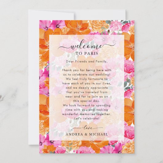 Verbleekte Bloemen Huwelijk Welkomstbrief Route Ka Kaart (Voorkant)