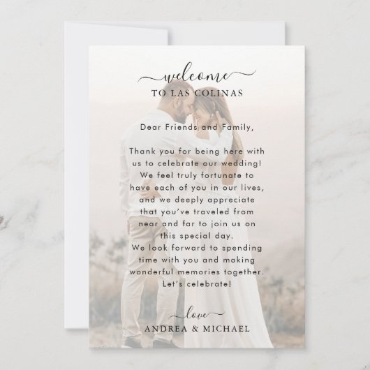 Verbleekte foto bruiloft welkomstbrief & reisschem kaart (Voorkant)