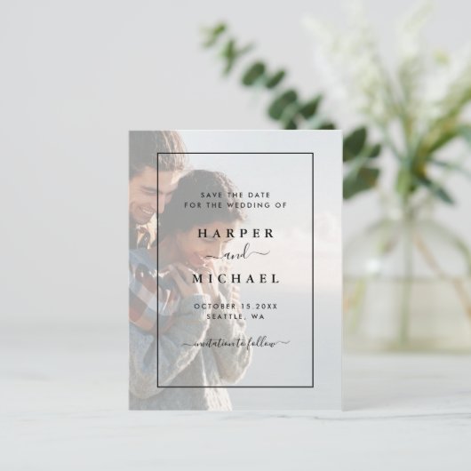 Verbleekte foto Elegante bruiloft Save the Date Briefkaart (Staand voorkant)