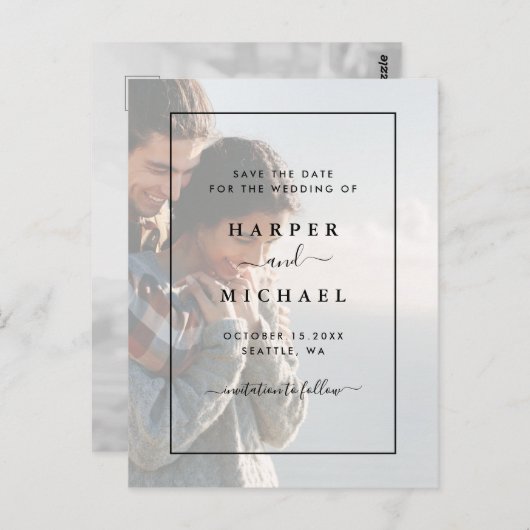 Verbleekte foto Elegante bruiloft Save the Date Briefkaart (Voorkant / Achterkant)