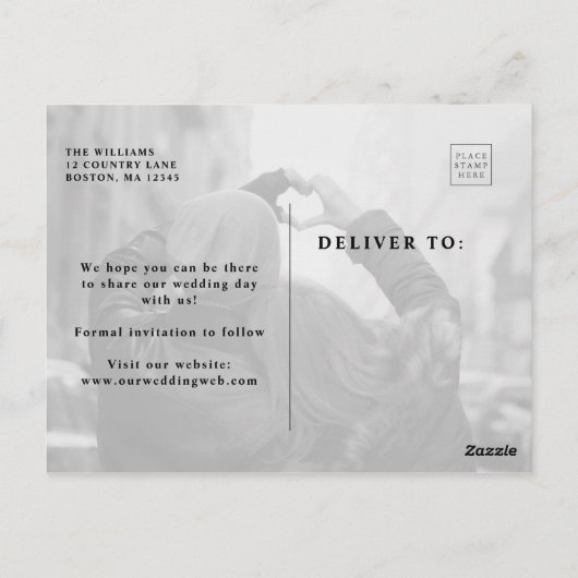 Verbleekte foto Elegante bruiloft Save the Date Briefkaart (Achterkant)