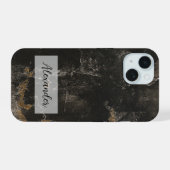 Verbleekte gebroken lederen telefoonhoes met hout  iPhone 15 case (Achterkant horizontaal)