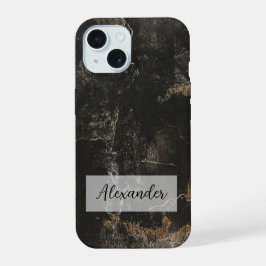 Verbleekte gebroken lederen telefoonhoes met hout  iPhone 15 case