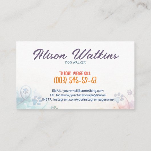 Verbleekte pastel Waterverf Paw Prints Visitekaartje (Achterkant)