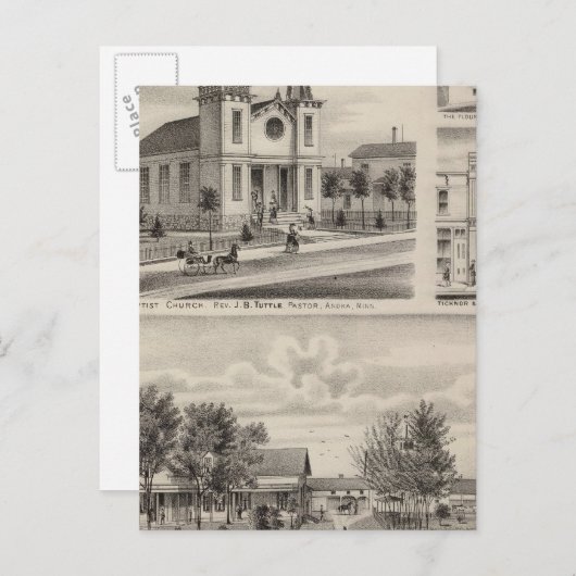 Verblijf, Boerderij, kerk en winkel in Minnesota Briefkaart (Voorkant / Achterkant)