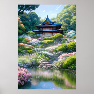 Verblijf in de Japanse tuin Poster