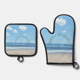 Verblijf op Beauty strand scene  Ovenwant & Pannenlap Set