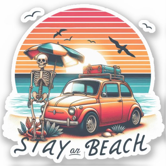 Verblijf op het strand - Retro vibes - Skelet Sticker (Voorkant)