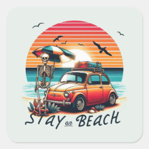 Verblijf op het strand - Retro vibes - Skelet Vierkante Sticker