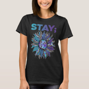 Verblijf Semicolon Leopard Zonnebloem Zelfmoordpre T-shirt