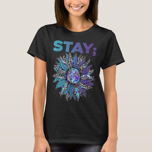 Verblijf Semicolon Leopard Zonnebloem Zelfmoordpre T-shirt (Voorkant)