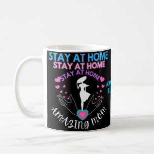 Verblijf thuis Mam Roze & Blauw Silhouet Vrouw Chi Koffiemok