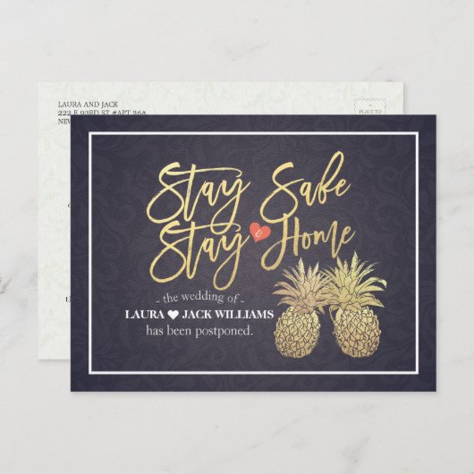 Verblijf thuis Verblijf Veilig Weddenschap Postpon Aankondigingskaart (Voorkant / Achterkant)