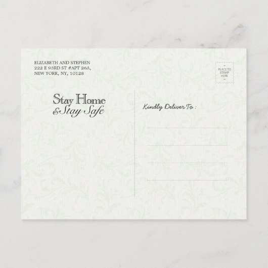 Verblijf thuis Verblijf Veilig Weddenschap Uitstel Aankondigingskaart (Achterkant)