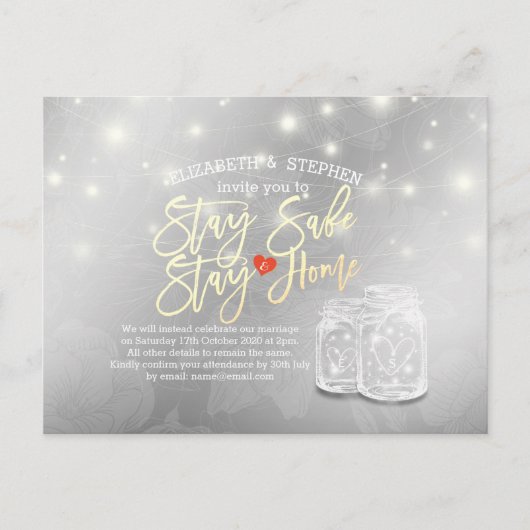 Verblijf thuis Verblijf Veilig Weddenschap Uitstel Aankondigingskaart (Voorkant)