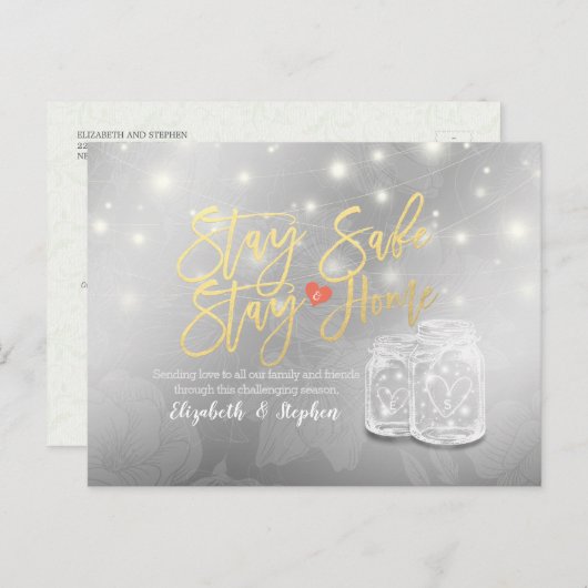 Verblijf thuis Verblijf Veilig Weddenschap Uitstel Aankondigingskaart (Voorkant / Achterkant)