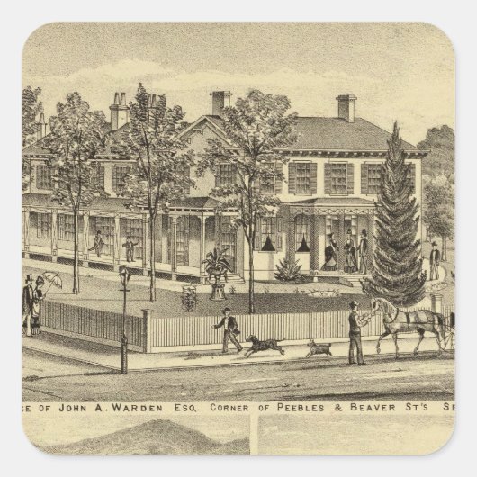 Verblijf van John A Warden Sewickley Vierkante Sticker (Voorkant)