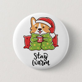 Verblijf Warm Christmas Corgi Santa Hat Holiday Ronde Button 5,7 Cm
