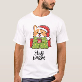 Verblijf Warm Christmas Corgi Santa Hat Holiday T-shirt
