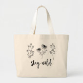 Verblijf Wild Floral Boho Line Art Grote Tote Bag (Voorkant)