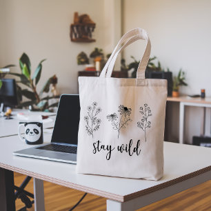 Verblijf Wild Floral Boho Line Art Grote Tote Bag