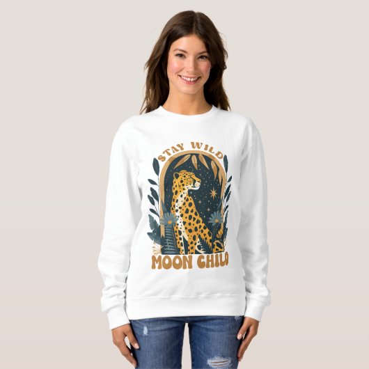 Verblijf Wild Moon Child Boho Leopard Retro Trui (Voorkant volledig)
