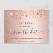Verblijfsdag roos goud glitter behalve datum aankondigingskaart (Voorkant)