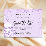 Verblijfsdag vioolkledij op de datum save the date<br><div class="desc">A Sparen de kaart van de Datum voor een zoete 16, 16e (of om het even welke leeftijd) verjaardagsfeestje. Een violet, lavender gekleurde achtergrond, versierd met violet faux glitter, sparkles. Pas een datum en een naam/leeftijd aan en voeg deze toe. De tekst: Sparen de Datum wordt geschreven met een groot...</div>