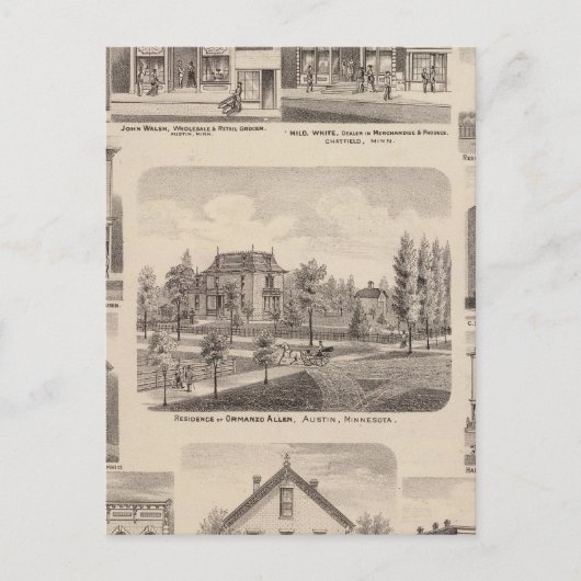 Verblijfselen en bedrijven in Austin, Minnesota Briefkaart (Voorkant)